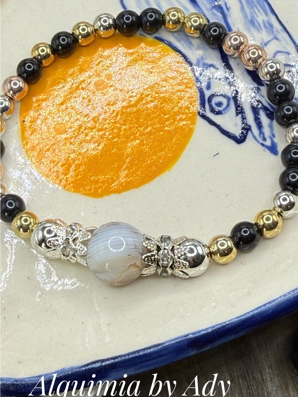 black onyx super dainty beaded bracelet/focus and protection healing crystal